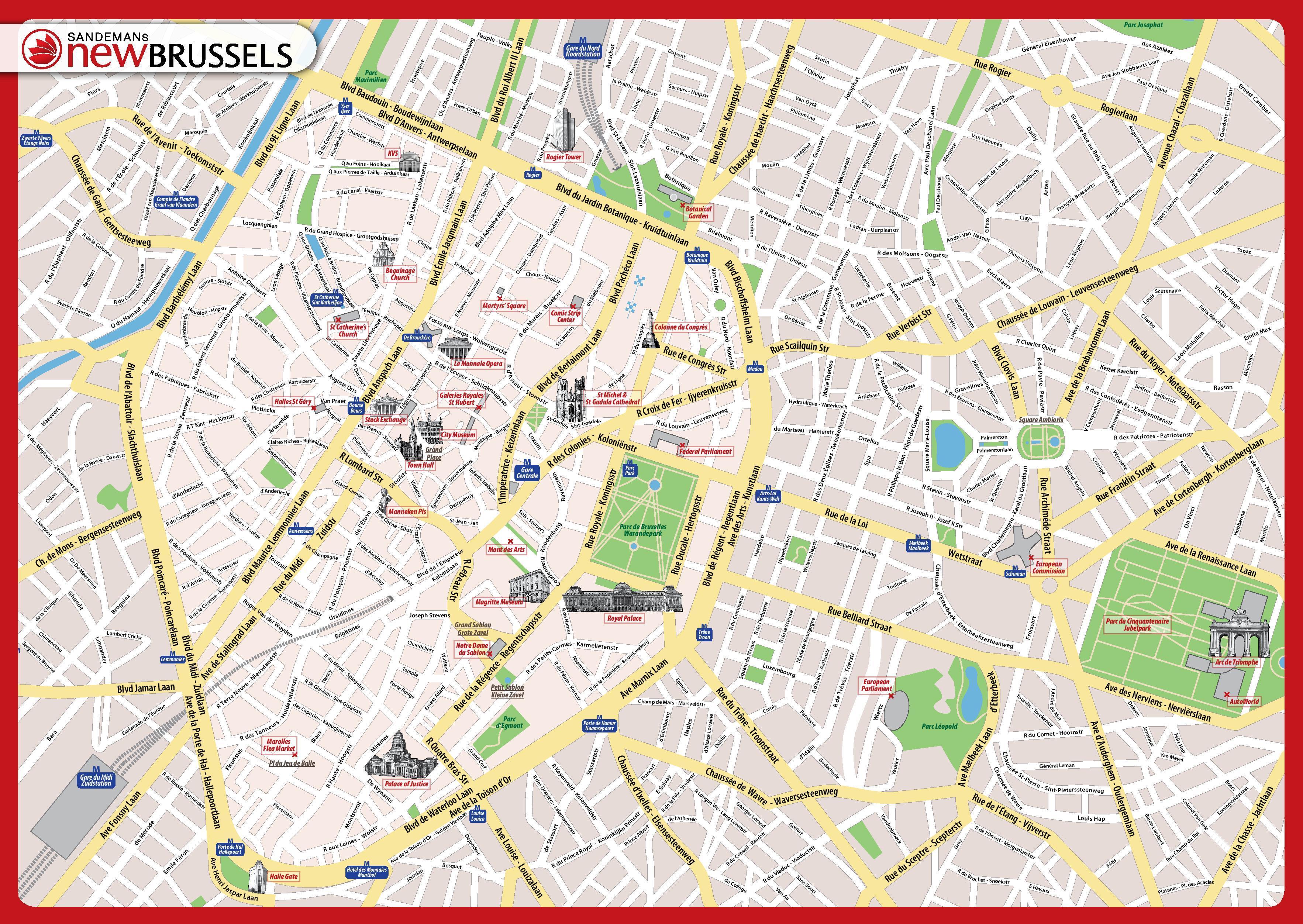 Map of Brussels tourist: attractions and monuments of Brussels